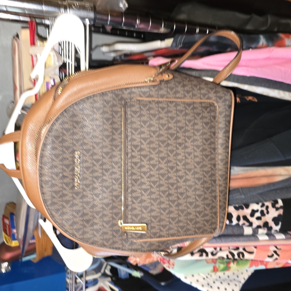 Michael Kors Tan and Brown Signature Backpack
